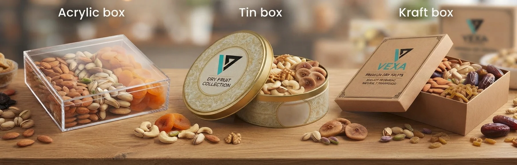 Choosing the Right Dry Fruit Gift Packaging: Acrylic, Tin or Kraft boxes